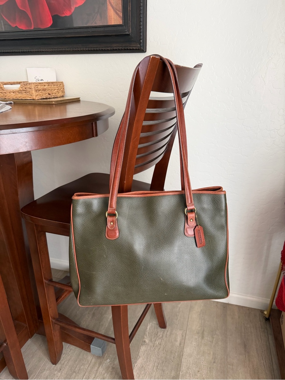 Coach Hollister Tote - Green with Tan Trim. Hard to find!